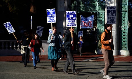 Graduate student instructors and researchers picket at UC Berkeley’s Sather Gate on 7 December during the largest US higher education strike.