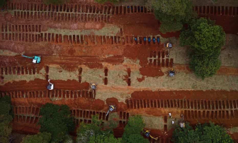 Excavators prepare extra graves for Covid-19 victims at Sao Paolo’s Vila Formosa, the largest cemetery in Latin America.