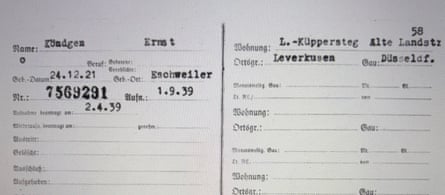 Ernst Köndgen’s party membership card