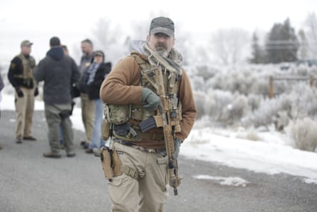 An armed man during the occupation of the Malheur national wildlife refuge in Oregon in 2016.