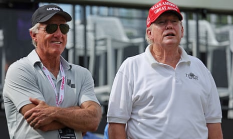 Donald Trump stands alongside LIV Golf commissioner Greg Norman as Bedminster prepares for this week’s event