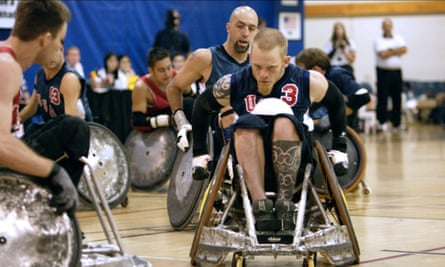 Rugby players in wheelchairs in Murderball