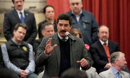 Javier Corral, governor of the state of Chihuahua, speaks during a news conference in Mexico City on 8 January.