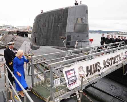 Queen Camilla prepares to board HMS Astute, during a visit to HMNB Devonport in July last year.
