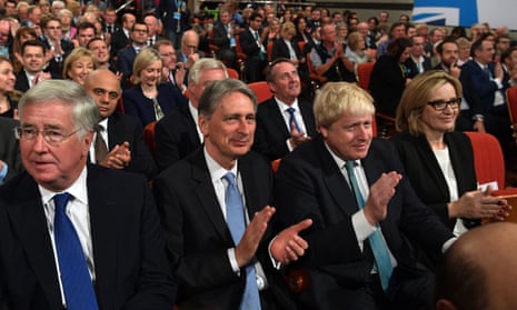 Michael Fallon, Philip Hammond, Boris Johnson and Amber Rudd applauding as Theresa May speaks at last year’s Conservative party conference in Birmingham