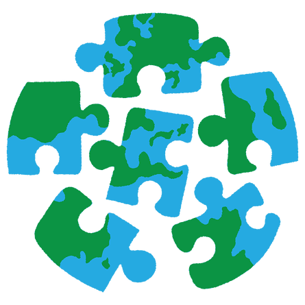 World map divided into separate puzzle pieces #07642E