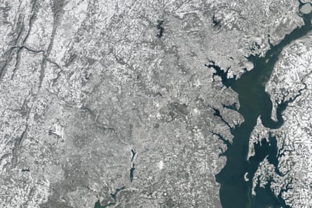 This image of Virginia, Maryland, and Washington DC in the early afternoon on 24 January shows most neighbourhoods received at least 18-24in (46-61cm) of snowfall.