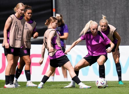 Alex Greenwood (second right) in action during England training.