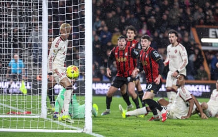 Bournemouth and Liverpool players watch a shot from Amine Adli secure a 3-2 home win in added time at the Vitality Stadium in January 2026