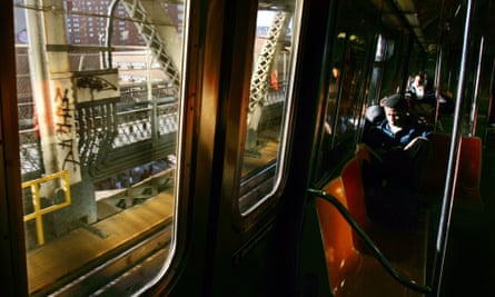 Man sits on New York subway