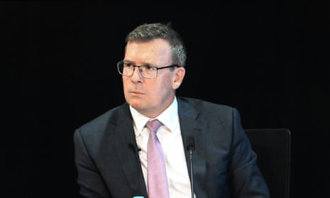 Former Liberal minister Alan Tudge is seen on a screen in the media room during the third block of public hearings of the Royal Commission into the Robodebt Scheme 