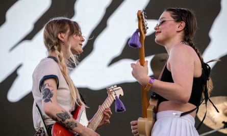Wet Leg – Hester Chambers, left, and Rhian Teasdale – on stage in Detroit.
