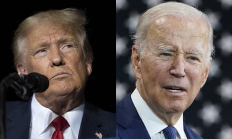 This combination of photos shows former President Donald Trump, left, and President Joe Biden, right.