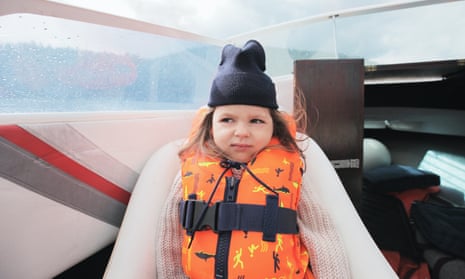 Girl with seasickness on boat (posed by model)