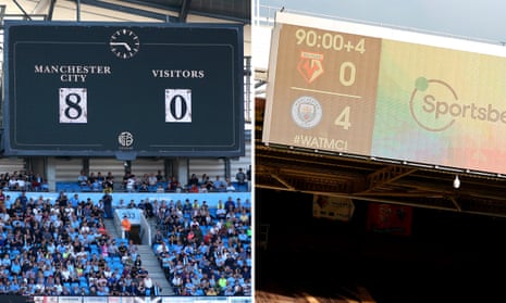 Manchester City v Watford scoreboards from the 2019-20 season