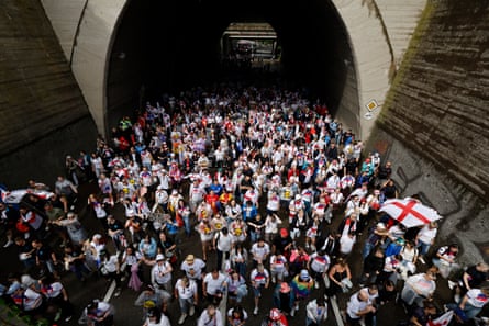 England fans outside the stadium in Basel before the Euro 2025 final.