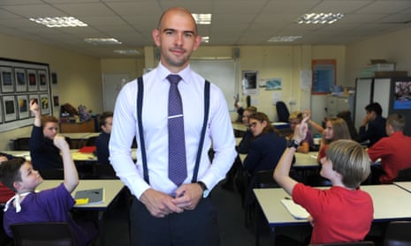 Matt Pinkett, head of English, with a class of year 9 students at Kings college, Guildford