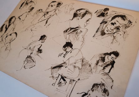 Several life drawings of figures on a single sheet of paper