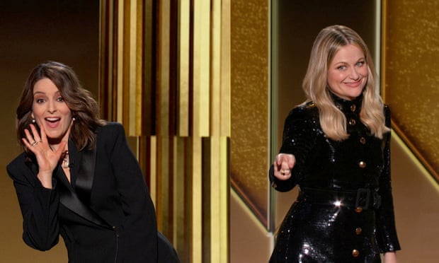 Hosts Tina Fey and Amy Poehler at the 78th Golden Globe awards on 28 February.