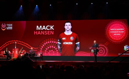 Mack Hansen pops up on the big screen during the Lions squad announcement