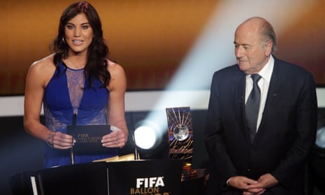 Hope Solo and Sepp Blatter at the Ballon d’Or awards ceremony in 2013, at which the USA goalkeeper claims she had the former Fifa president ‘grab my ass’.