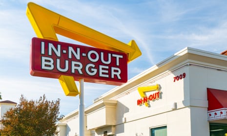 View of the In-N-Out Burger on Sunset Blvd, Los Angeles, California.
