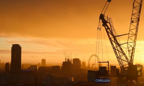 Carillion construction site set against cranes and London skyline