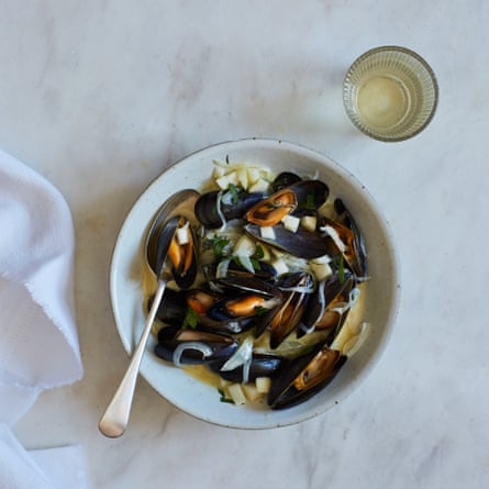 Nathan Outlaw’s mussels with sage, perry and clotted cream.
