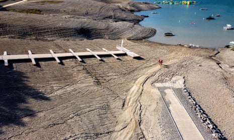 A dry section of the Serre-Ponçon lake as water levels decreased some 14 meters due to the drought in 2022.