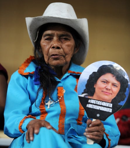 An elderly Lenca indigenous woman participates in Berta Caceres Vive - to protect their land, territories and natural resources.