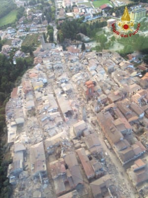 An aerial view following an earthquake in Amatrice