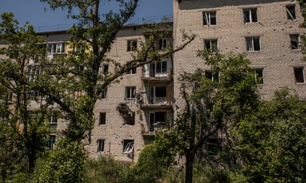 Destroyed buildings in the small town of Velyka Novosilka.