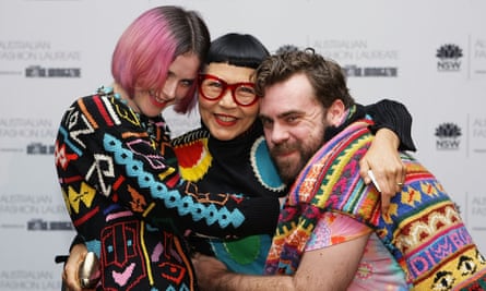 Jenny Kee (centre) with Anna Plunkett and Luke Sales of Romance Was Born.