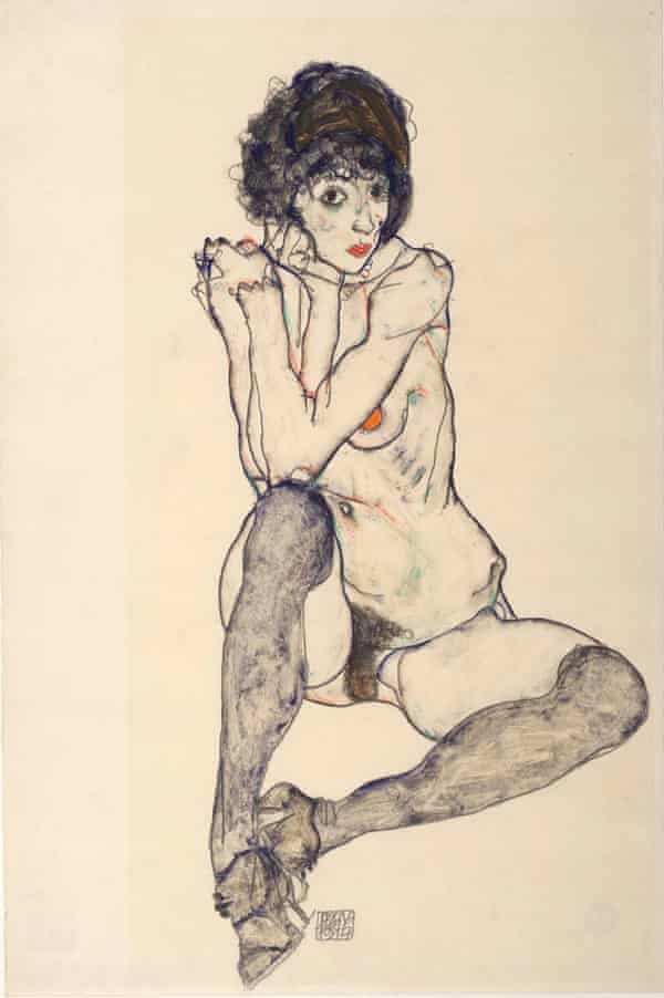 Egon Schiele’s Seated Female Nude, Elbows Resting on Right Knee, 1914.