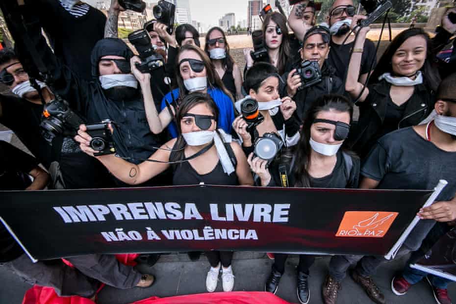 Members of the press demonstrate against violence in São Paulo, Brazil