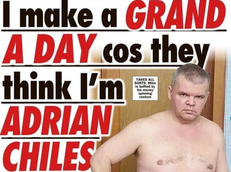 Sunday Sport page with the headline: I make a grand a day cos they think I'm Adrian Chiles