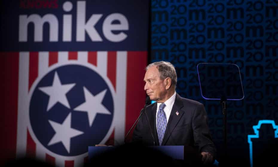 Democratic presidential candidate Michael Bloomberg reacts to a heckler during a campaign rally in Nashville, Tennessee. 
