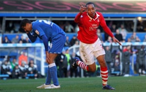 Dexter Blackstock celebrates after scoring for Nottingham Forest against Birmingham in February 2012.