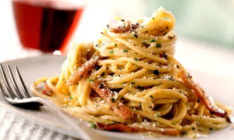 Plate of spaghetti carbonara