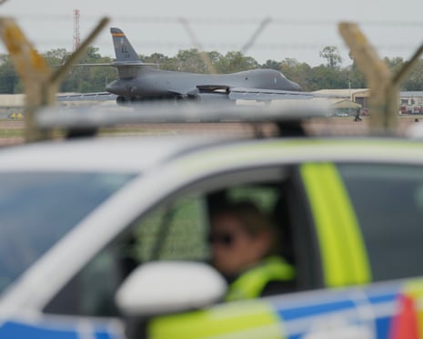 Police guard a checkpoint near RAF Fairford in September