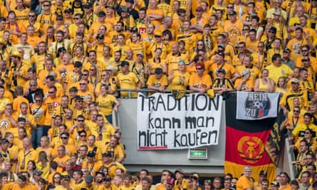 Dynamo Dresden fans unfurled banners reading “you cannot buy tradition” and “No to RB” during their team’s Cup match against Red Bull Leipzig in August.