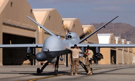 US forces preparing an MQ-9 Reaper drone in Afghanistan