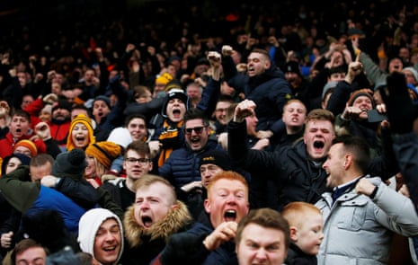 January 19: Wolverhampton Wanderers fans celebrate after Diogo Jota scored their fourth goal against Leicester.
