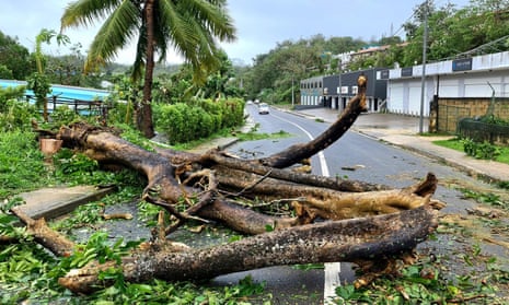 A road blocked by uprooted trees after Cyclone Judy made landfall in Port Vila, Vanuatu on Wednesday.