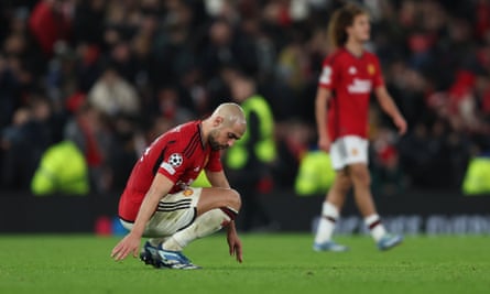 A dejected Sofyan Amrabat after Manchester United’s limp defeat by Bayern Munich.