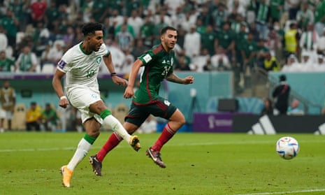 Saudi Arabia's Salem Al-Dawsari scores their side's first goal of the game.
