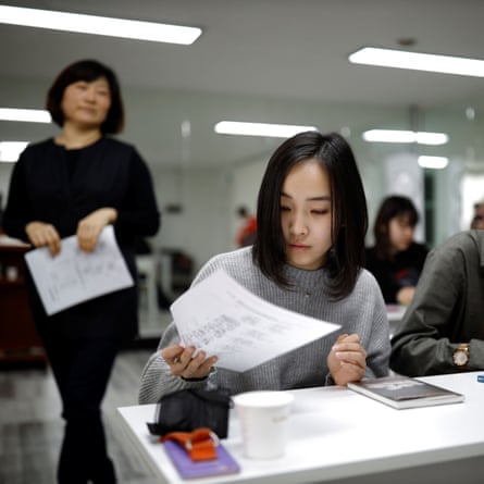Yuuka Hasumi attends a Korean language class in Seoul, South Korea