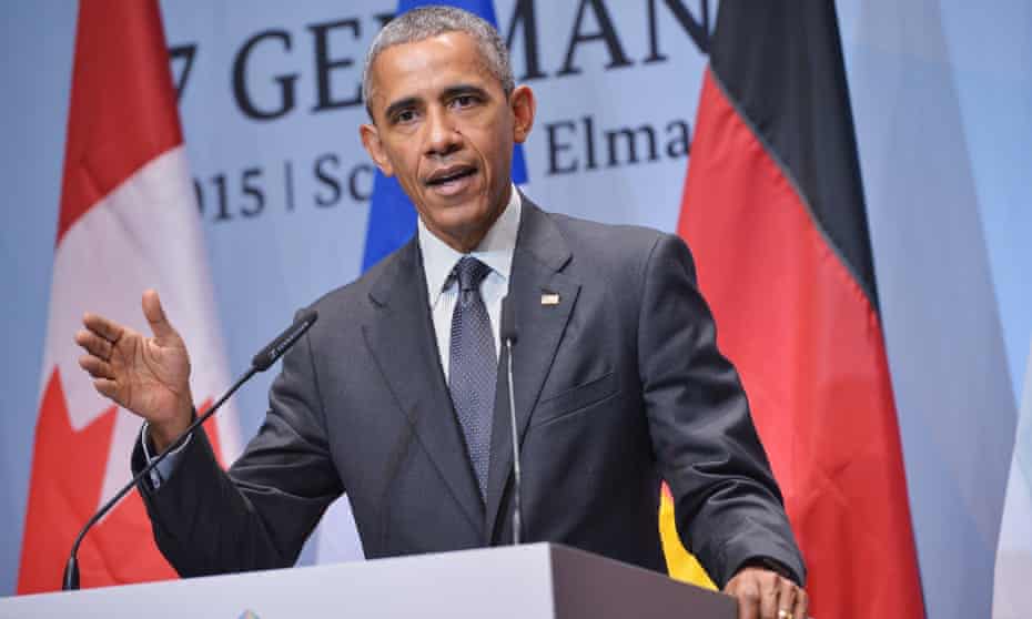 US President Barack Obama speaks during a press conference at the G7 Summit at the Schloss Elmau castle resort near Garmisch-Partenkirchen, in southern Germany.
