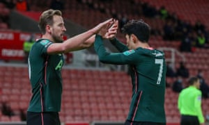 Son Heung-min and Harry Kane celebrate a goal against Stoke