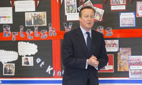 David Cameron discusses British values with schoolchildren in Oxfordshire on Friday. 